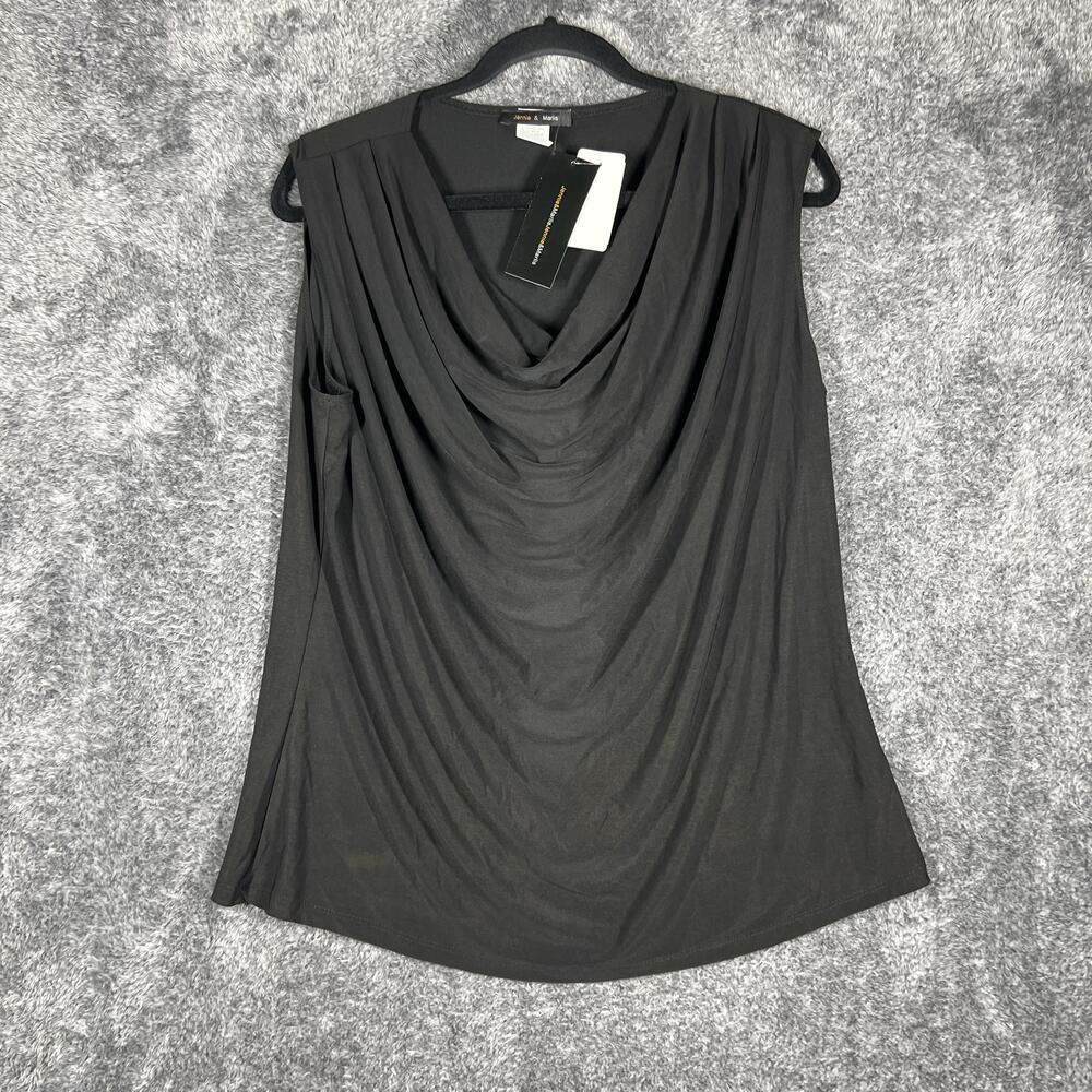 Jennie & Marlis Tank Womens XL Black Cowl Neck Jersey Stretch Polyester USA